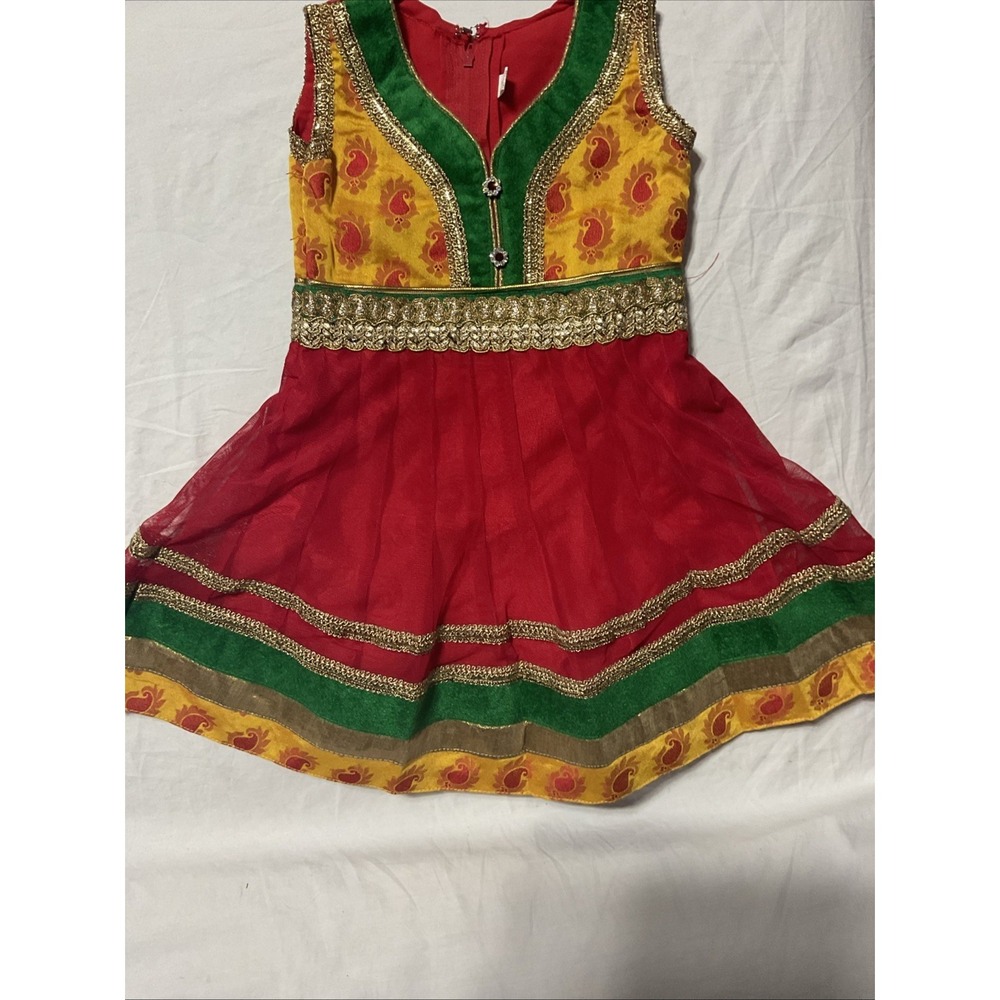 Girls Fit & Flare Dress Multicolor Floral Embellished Rhinestone India See Pict